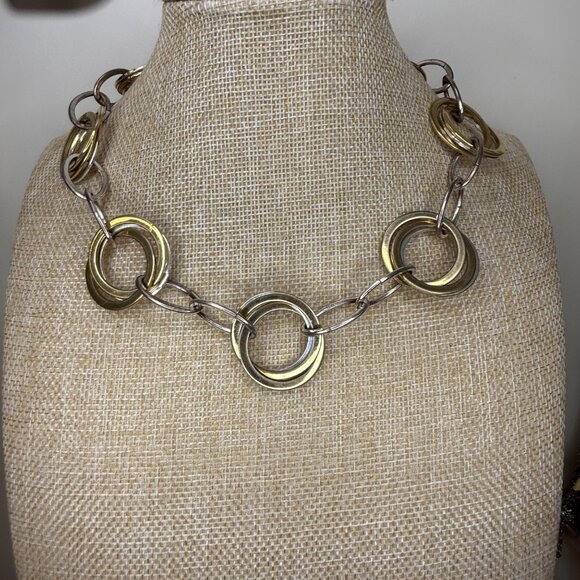 Vintage Ralph Lauren RLL Gold & Silver Circle Link 18" Toggle Necklace Statement - Picture 2 of 6